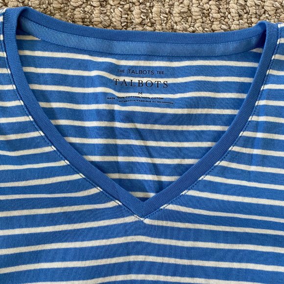 Talbots Long Sleeve V-Neck Tee Blue Stripes - Picture 4 of 5